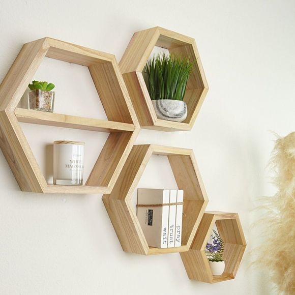 Floating Shelves - Natural Hexagon Shelves Set of 4 - wall decor - Picture 5 of 10
